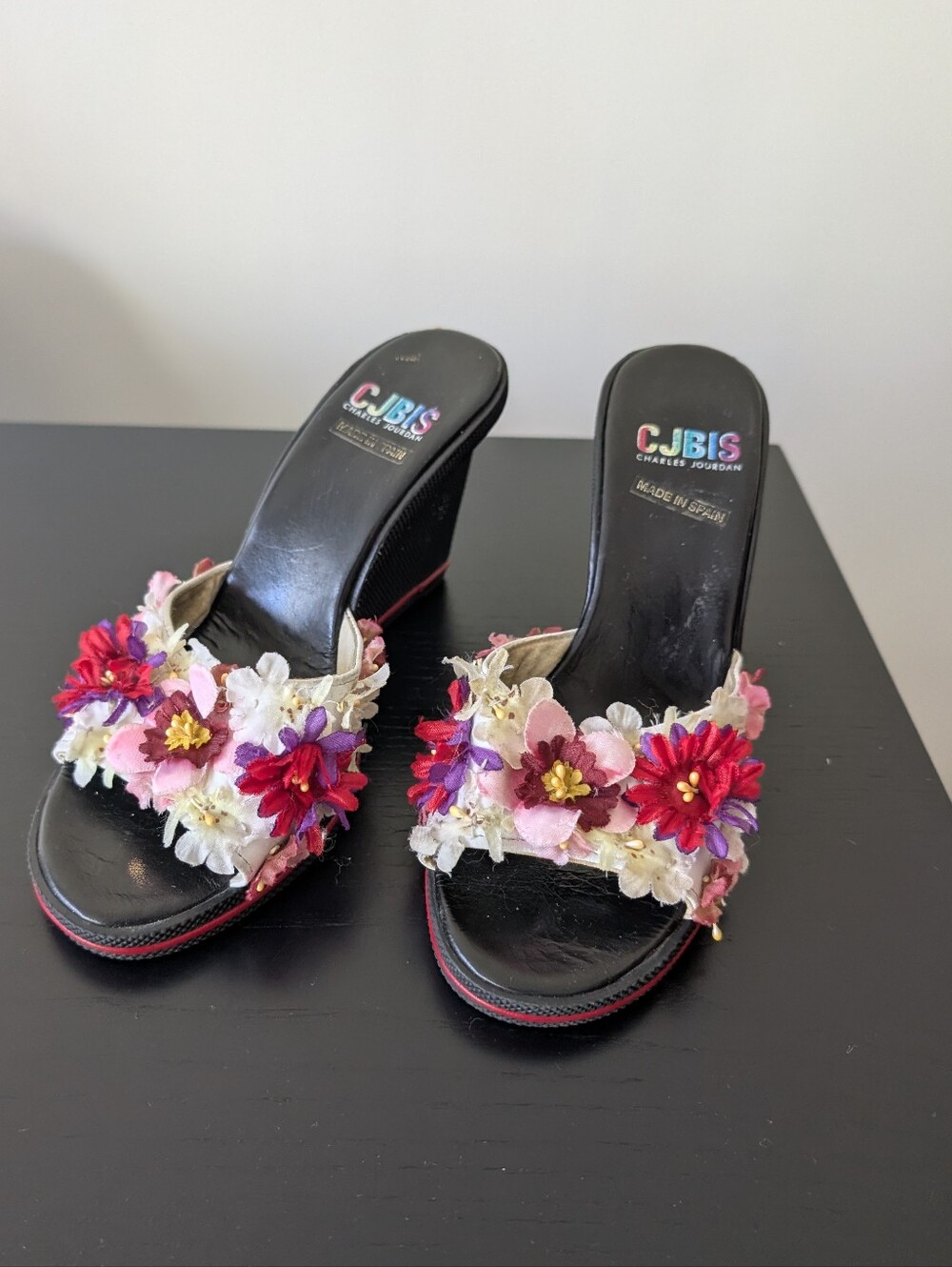 Vintage Charles Jourdan Floral Embellished Slip-On Wedges